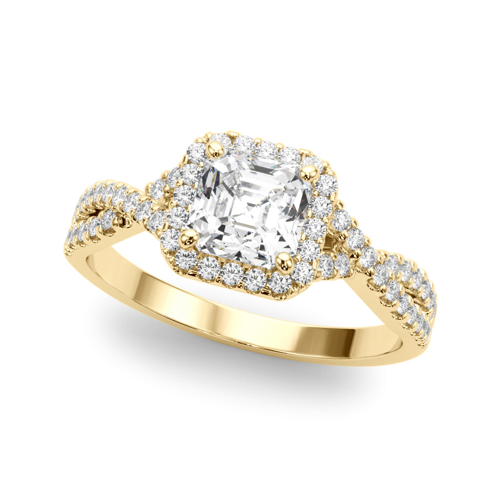 Twisted Infinity Halo Engagement Ring For Princess Shape In 14K Yellow Gold and 0.53 Carat Princess Shape Lab Grown Diamond