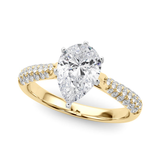Pave Engagement Ring For Pear Shape In 14K Yellow Gold and 1.01 Carat Pear Shape Natural Diamond