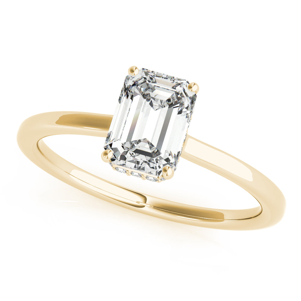Halo Engagement Ring For Emerald Shape In 14K Yellow Gold and 0.92 Carat Emerald Shape Natural Diamond