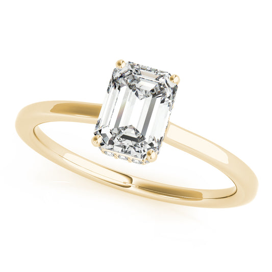 Halo Engagement Ring For Emerald Shape In 14K Yellow Gold and 0.92 Carat Emerald Shape Natural Diamond