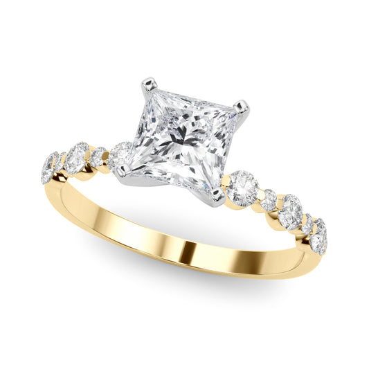 Single Row Engagement Ring For Princess Shape In 14K Yellow Gold and 0.9 Carat Princess Shape Natural Diamond