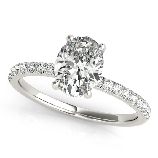 Oval Hidden Halo Engagement Ring, Diamond Band For Oval Shape In 14K White Gold and 2.01 Carat Oval Shape Lab Grown Diamond
