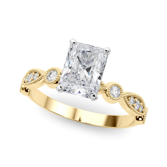 Vintage Engagement Ring For Radiant Shape In 14K Yellow Gold and 0.35 Carat Radiant Shape Natural Diamond