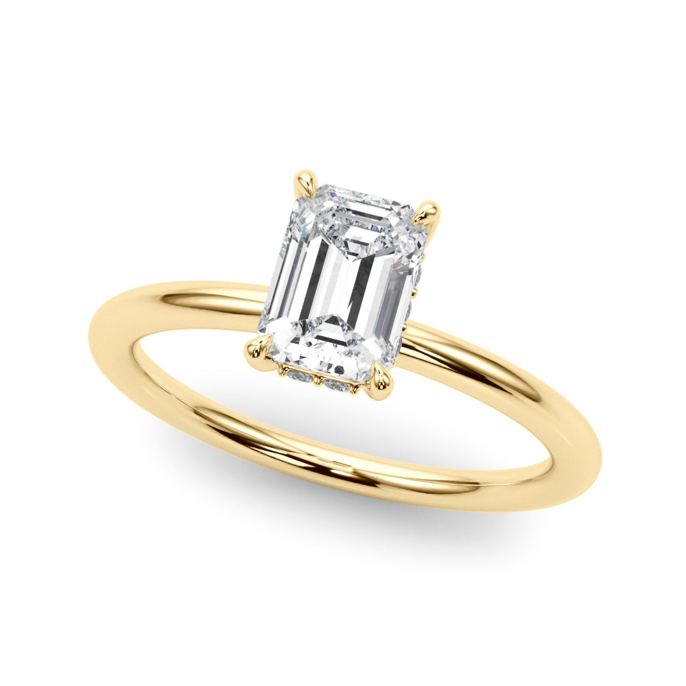 Hidden Halo Engagement Ring For Emerald Shape In 14K Yellow Gold and 0.9 Carat Emerald Shape Natural Diamond