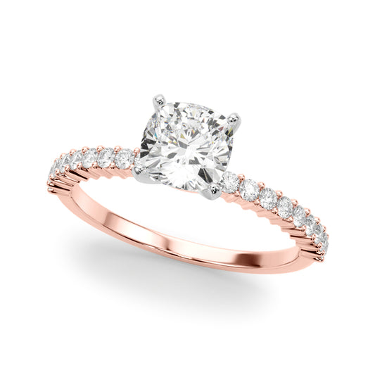 Single Row Engagement Ring For Cushion Shape In 18K Rose Gold and 1.0 Carat Cushion Shape Natural Diamond