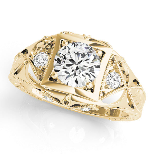 Vintage Engagement Ring For Round Shape In 14K Yellow Gold and 1.13 Carat Round Shape Natural Diamond