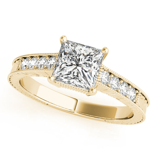 Vintage Engagement Ring For Princess Shape In 14K Yellow Gold and 1.01 Carat Princess Shape Natural Diamond