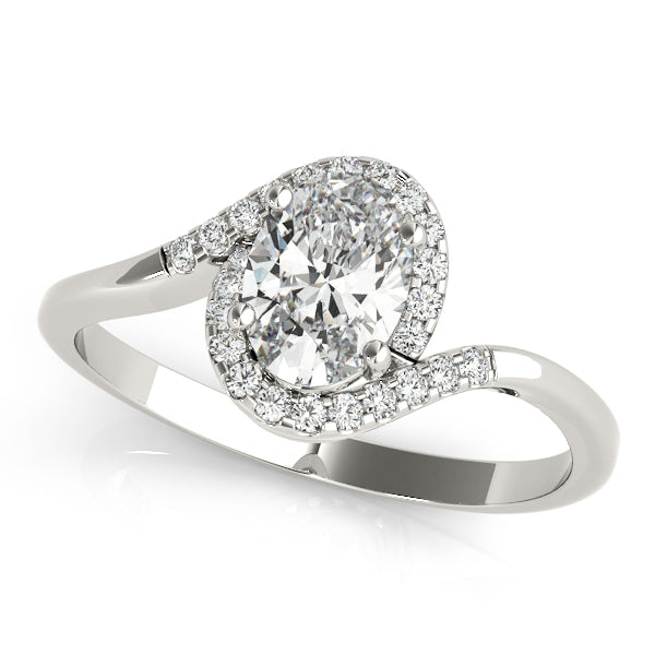 Bypass Oval Cut Halo Engagement Ring For Oval Shape In 14K White Gold and 0.51 Carat Oval Shape Natural Diamond
