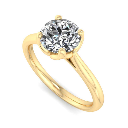 SolitaireEngagement Ring For Round Shape In 18K Yellow Gold and 0.38 Carat Radiant Shape Natural Diamond