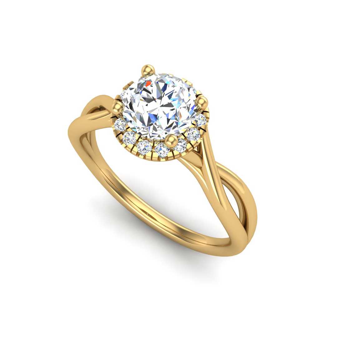 Halo Engagement Ring For Round Shape In 14K Yellow Gold and 1.0 Carat Round Shape Natural Diamond