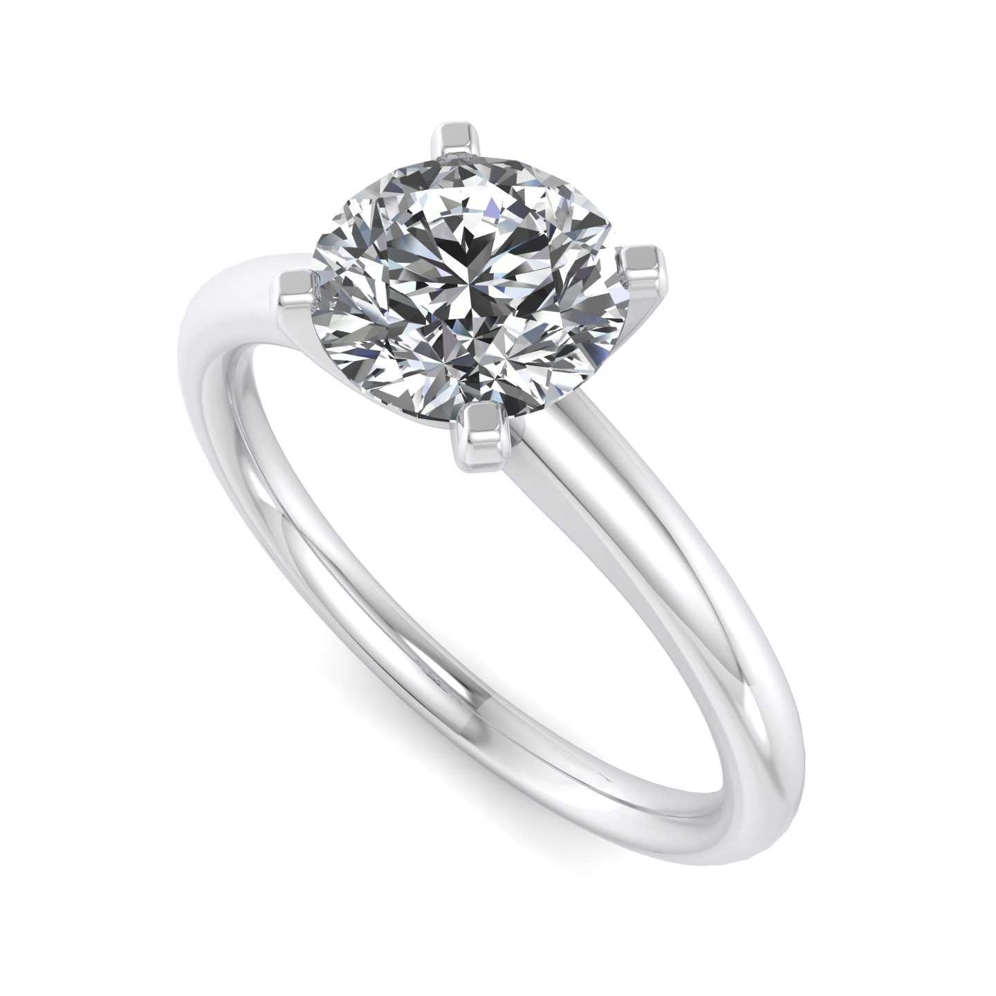 Solitaire Engagement Ring For Round Shape In 14K White Gold and 1.5 Carat Round Shape Natural Diamond