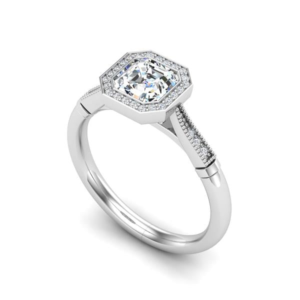 Halo Engagement Ring For Emerald Shape In 14K White Gold and 1.01 Carat Emerald Shape Natural Diamond