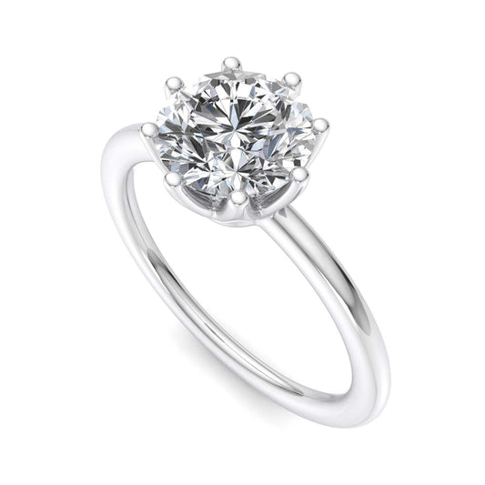 Solitaire Engagement Ring For Round Shape In 14K White Gold and 0.61 Carat Round Shape Natural Diamond