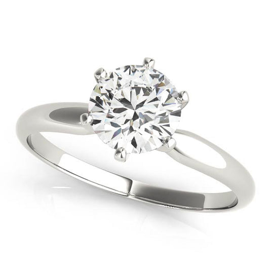 6 prong Round Solitaire For Round Shape In 14K White Gold and 0.5 Carat Round Shape Natural Diamond